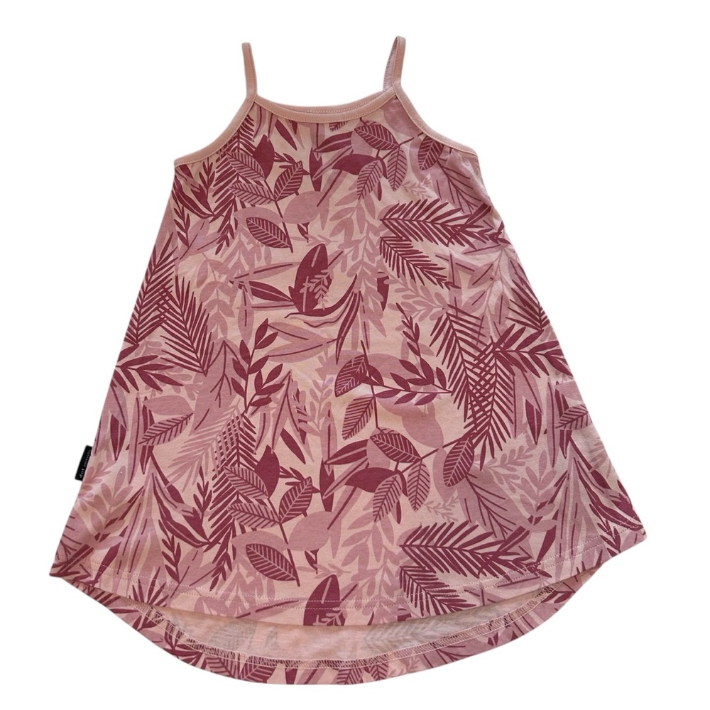 Dot Australia Pink Leaf Pattern Girls Dress Size 3T Tropical Summer Print NWOT